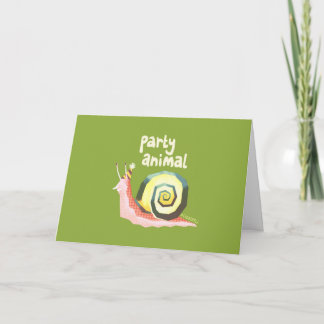 Party animal snail greetings card (green)
