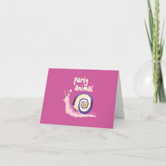 Party animal snail greetings card (pink)