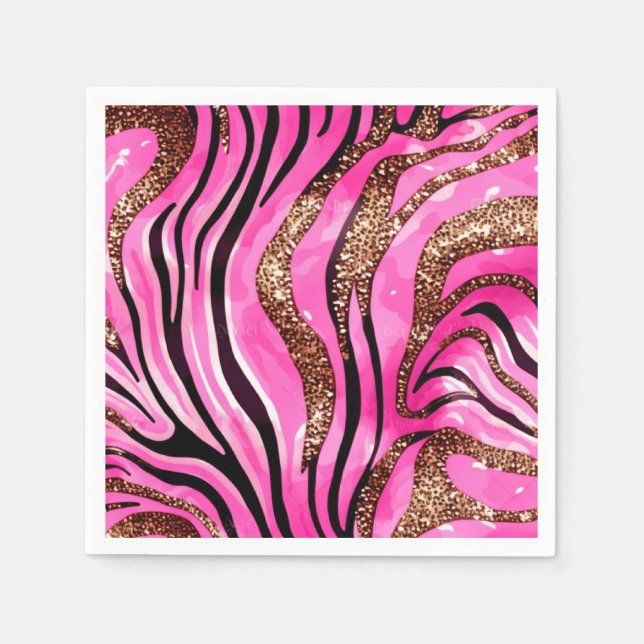 Party Animal Tiger Print Napkins, Pink Glitter Napkin (Front)