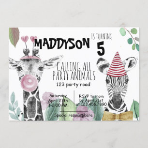 PARTY ANIMAL Watercolor Safari  KIDS INVITATION