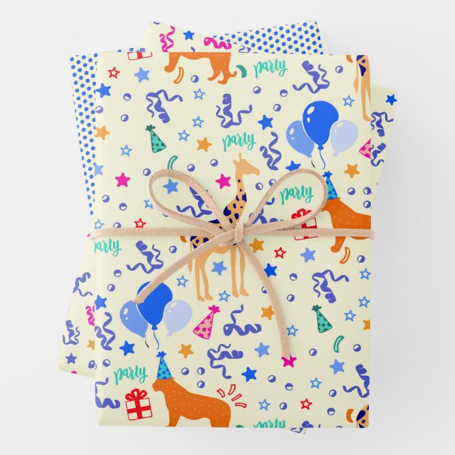 Party Animal Wrapping Paper Set of 3 (In situ)