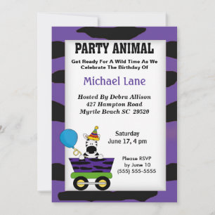 Party Animal Zebra Birthday Invitation