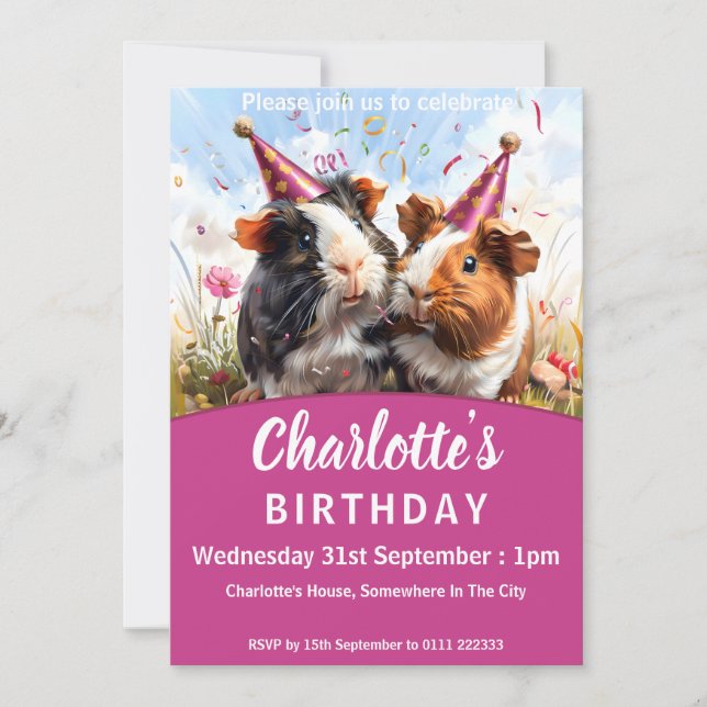 Party Animals - 2 Guinea Pigs Birthday Party Invitation (Front)