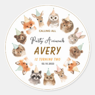 Party Animals 2nd Birthday   Cute Jungle Animal Classic Round Sticker