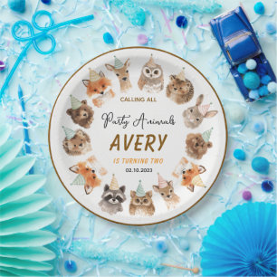 Party Animals 2nd Birthday Cute Jungle Animal Paper Plate