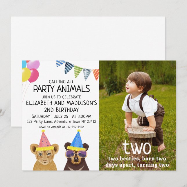 Party Animals 2nd Birthday  Invitation (Front/Back)