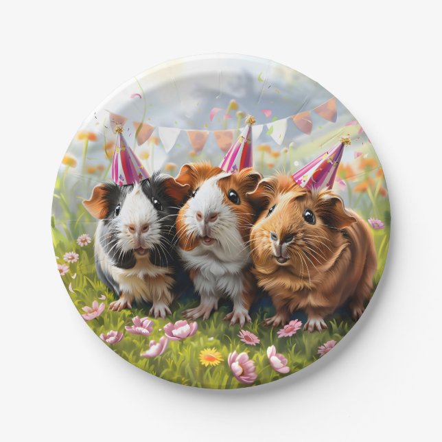 Party Animals - 3 Guinea Pigs Paper Plate (Front)