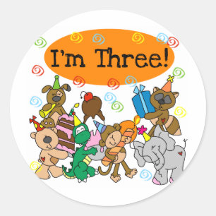 Party Animals 3rd Birthday Tshirts Classic Round Sticker