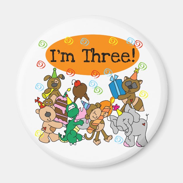 Party Animals 3rd Birthday Tshirts Magnet (Front)