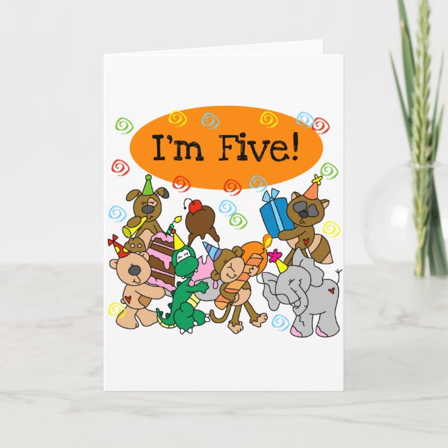 Party Animals 5th Birthday Tshirts and Gifts Card (Front)