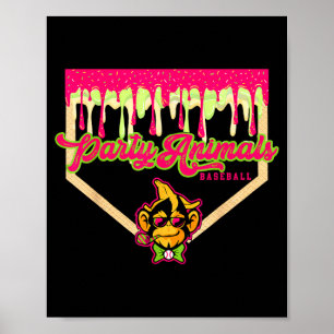 Party animals baseball drippy plate monkey poster