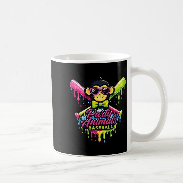 Party animals baseball funny monkey  coffee mug (Right)
