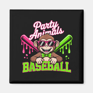 Party Animals Baseball Funny Monkey Magnet