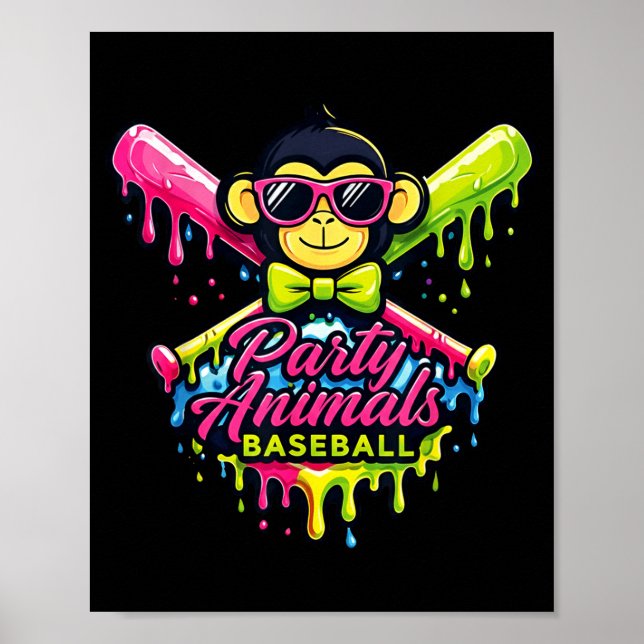 Party animals baseball funny monkey  poster (Front)