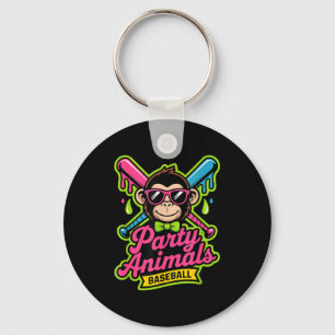 Party animals baseball funny monkey vibrant slime key ring