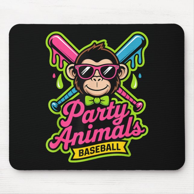 Party animals baseball funny monkey vibrant slime  mouse mat (Front)