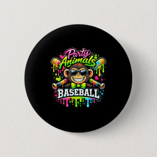 Party animals baseball ice cream drip funny monkey 6 cm round badge