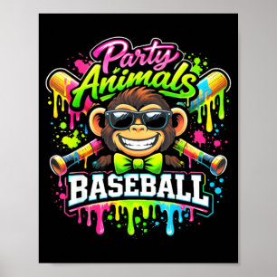 Party animals baseball ice cream drip funny monkey poster