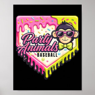 Party Animals Baseball Ice Cream Drip Game Day Poster