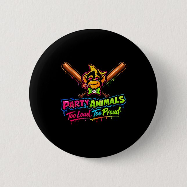Party animals baseball jersey  6 cm round badge (Front)