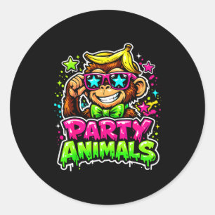 Party animals baseball jersey funny monkey vibrant classic round sticker