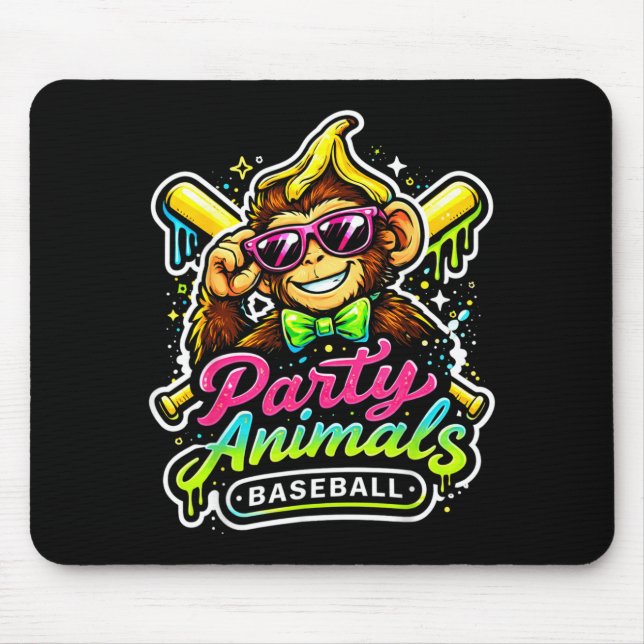 Party Animals Baseball Jersey Funny Monkey Vibrant Mouse Mat (Front)