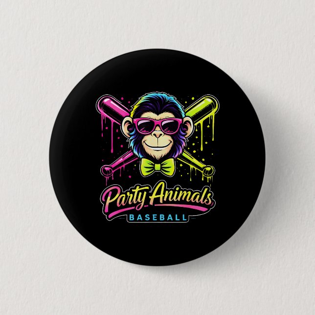 Party Animals Baseball Monkey 6 Cm Round Badge (Front)