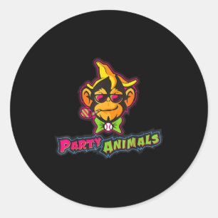 Party animals baseball monkey classic round sticker