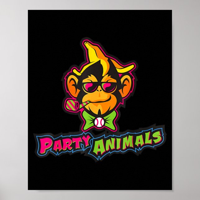 Party animals baseball monkey  poster (Front)
