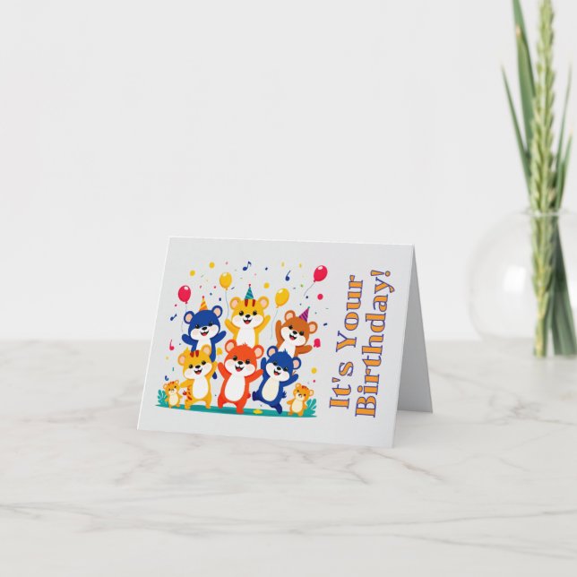 Party Animals Birthday Card –Folded Greeting Card (Front)