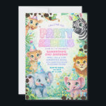 Party Animals Birthday Colorful Rainbow  Invitation<br><div class="desc">Get ready to party wild!
This adorable Party Animals Birthday Invitation is filled with rainbow sparkle and the cutest safari friends wearing party hats.</div>
