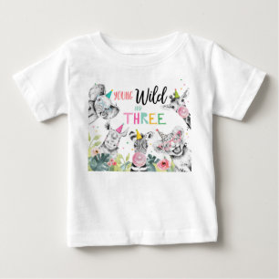 Party Animals Birthday Girl Wild Three Birthday Baby T-Shirt