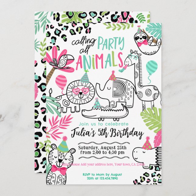 Party Animals Birthday Invitation (Front/Back)
