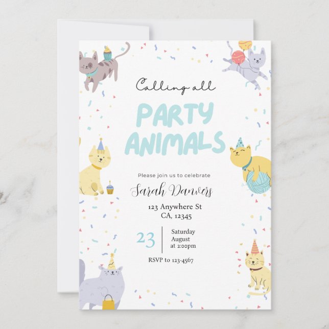Party Animals Birthday Invitation  (Front)