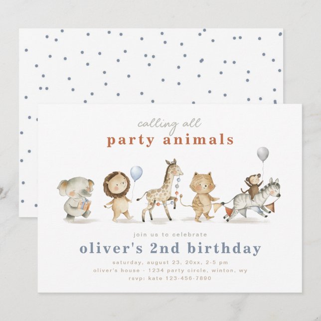 Party Animals Birthday Invitation | Party Animals (Front/Back)