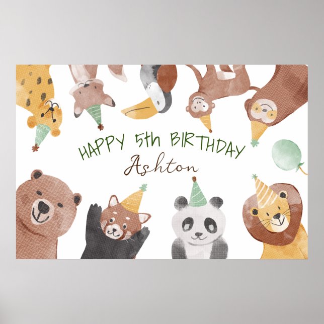Party animals birthday party personalised banner poster (Front)