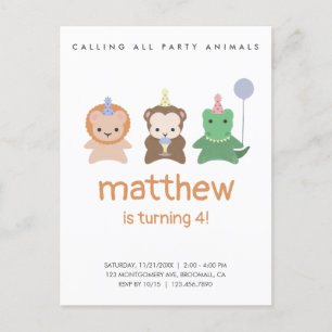 Party Animals Birthday Simple Invitation Postcard