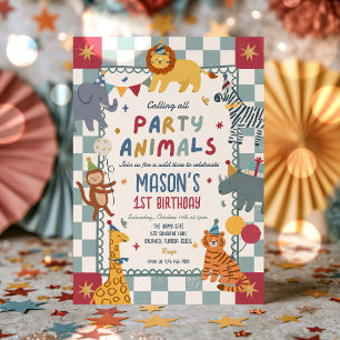 Party Animals Birthday Whimsical Boy Safari Party Invitation