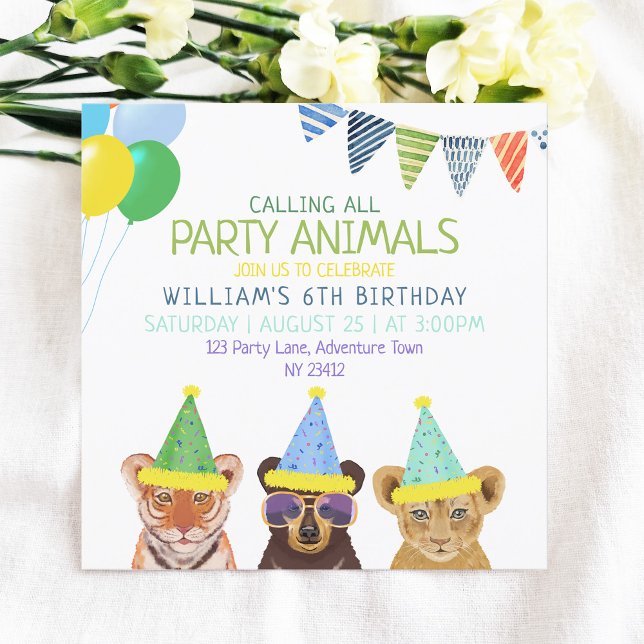 Party Animals Blue Birthday  Invitation (Creator Uploaded)