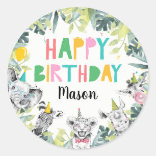 Party Animals Boy Safari Animals Birthday Party Classic Round Sticker