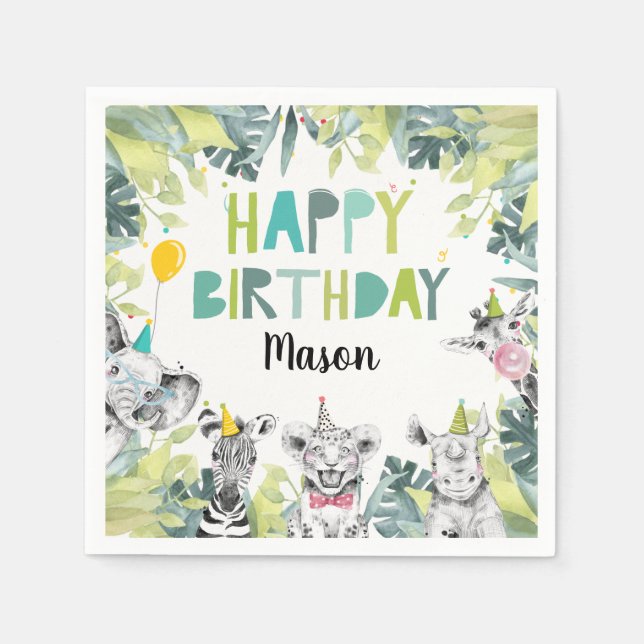 Party Animals Boy Safari Animals Birthday Party Napkin (Front)