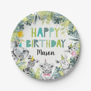 Party Animals Boy Safari Animals Birthday Party Paper Plate