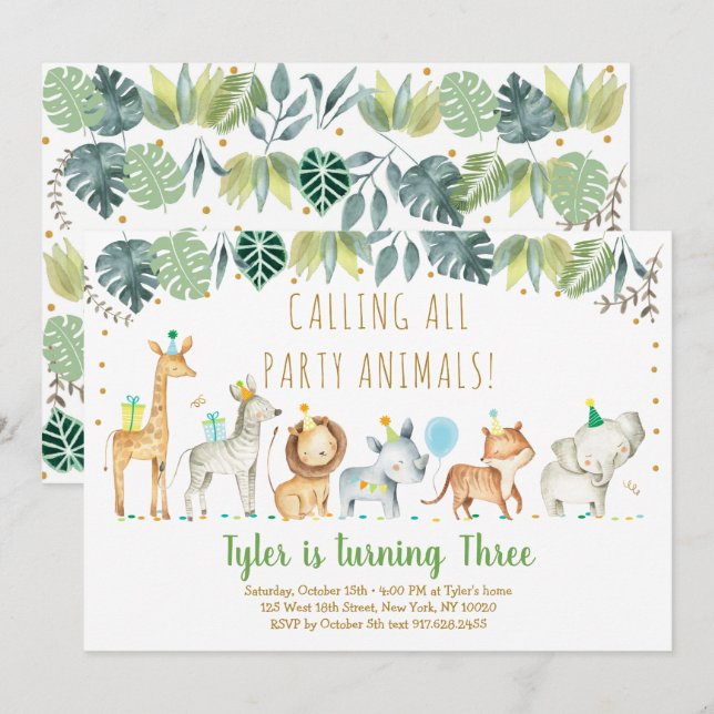 Party Animals Boy Safari Birthday Invitation (Front/Back)
