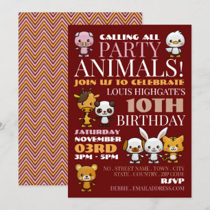 Party Animals, Chevron Birthday Party Invitation