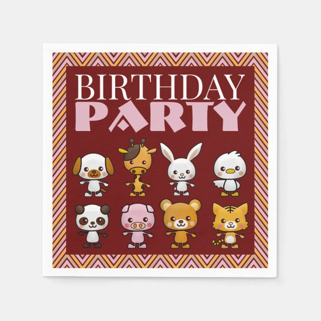 Party Animals, Chevron Birthday Party Napkin (Front)