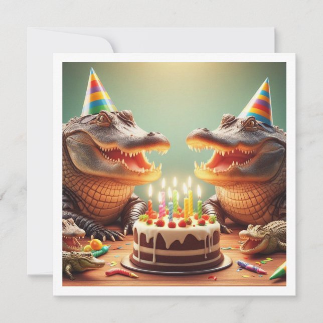 Party animals, Crocodiles eating cake birthday  Invitation (Front)