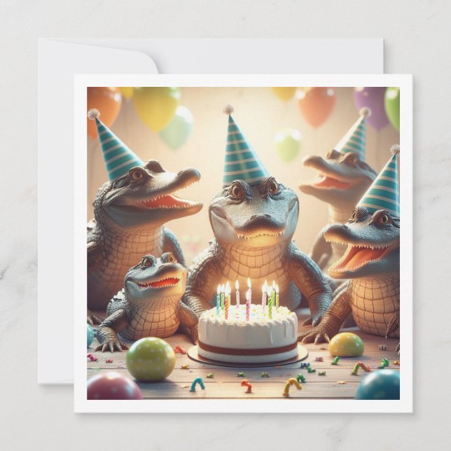 Party animals, Crocodiles eating cake birthday  Invitation (Front)