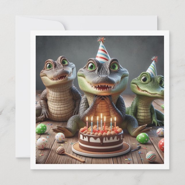 Party animals, Crocodiles eating cake birthday  Invitation (Front)