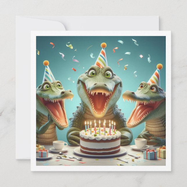Party animals, Crocodiles eating cake birthday  Invitation (Front)