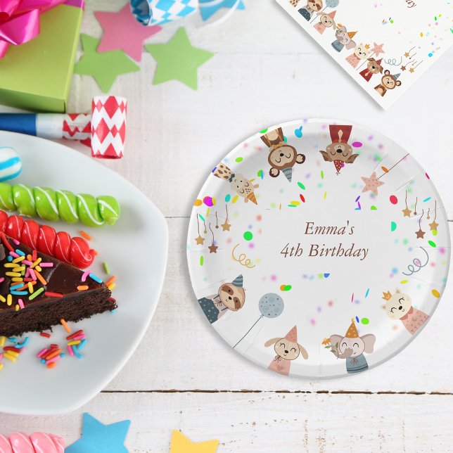 Party Animals customizable Paper Plate (Girly Birthday Party Animals customizable Paper Plates)